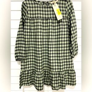 Toddler Girl’s Copper Key Green Black Plaid Flannel Ruffle Long Sleeve Dress 5
